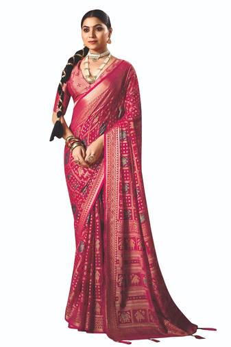 pink brasso border work saree