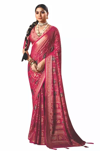 pink brasso border work saree