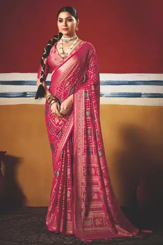 pink brasso border work saree
