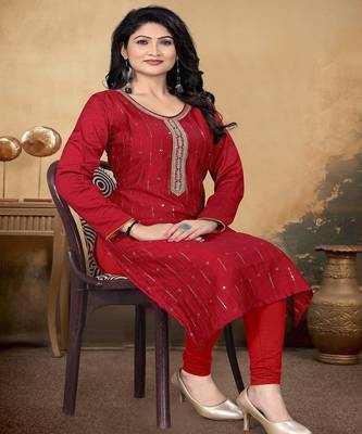 Maroon color vichitra silk blend round neck embroidered kurti 3