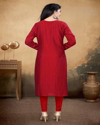 Maroon color vichitra silk blend round neck embroidered kurti 4