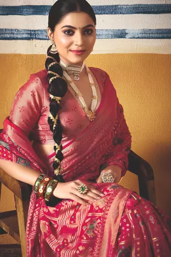 pink brasso border work saree