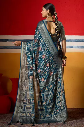 blue brasso border work saree