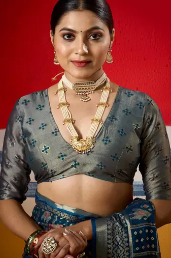 blue brasso border work saree
