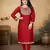 Maroon color vichitra silk blend round neck embroidered kurti