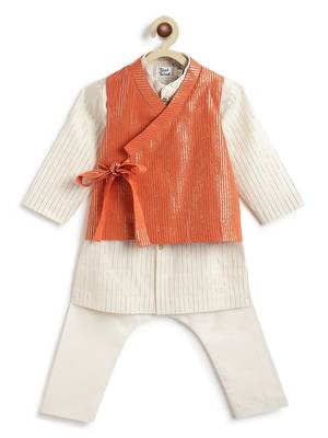 Orange plain cotton nehru jacket set 1