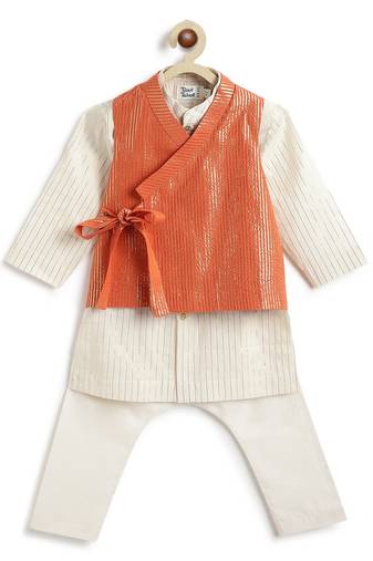 Orange plain cotton nehru jacket set