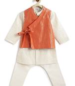 Orange plain cotton nehru jacket set