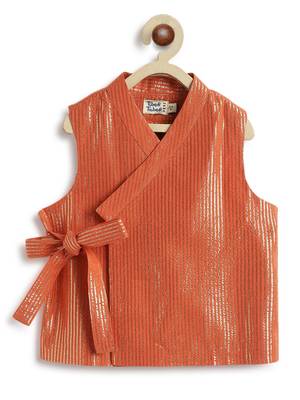 Orange plain cotton nehru jacket set 3