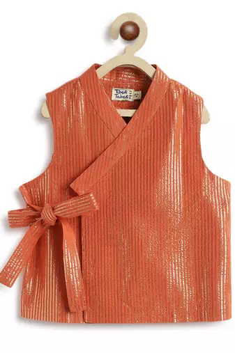 Orange plain cotton nehru jacket set
