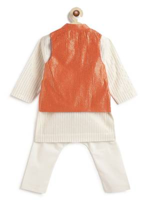Orange plain cotton nehru jacket set 5