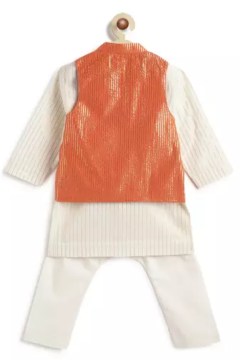 Orange plain cotton nehru jacket set