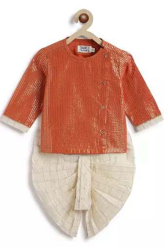 Orange plain cotton kurta set