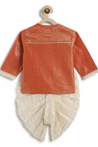 Orange plain cotton kurta set