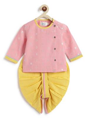 Pink plain cotton kurta set 1