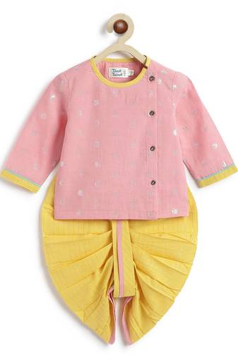 Pink plain cotton kurta set
