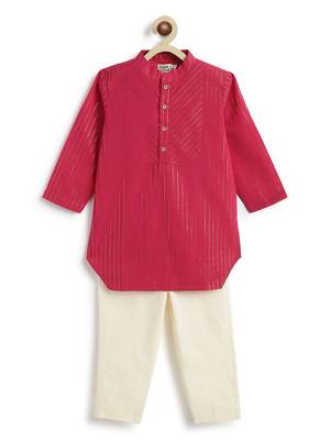 Pink plain cotton kurta set 1
