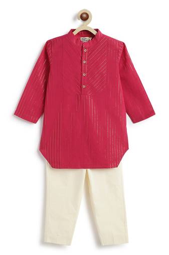 Pink plain cotton kurta set