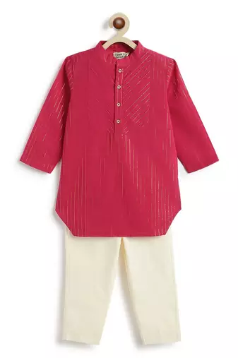 Pink plain cotton kurta set