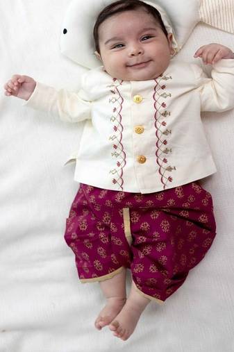 Cream embroidered cotton bandhgala set
