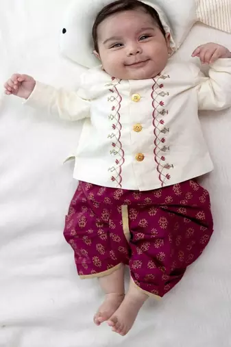 Cream embroidered cotton bandhgala set