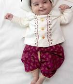 Cream embroidered cotton bandhgala set