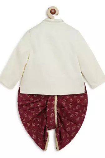 Cream embroidered cotton bandhgala set