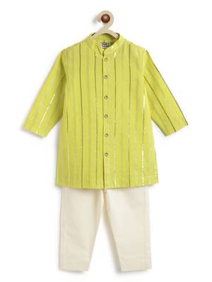 Green plain cotton kurta set 1