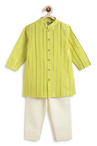 Green plain cotton kurta set