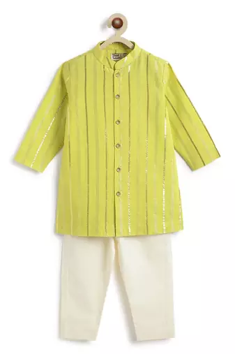 Green plain cotton kurta set