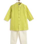 Green plain cotton kurta set