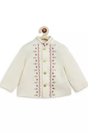 Cream embroidered cotton bandhgala set