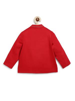Red embroidered cotton bandhgala set 2