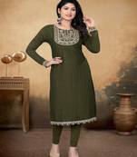 Mehandi green color vichitra silk blend round neck embroidered kurti