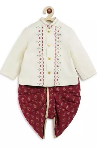 Cream embroidered cotton bandhgala set