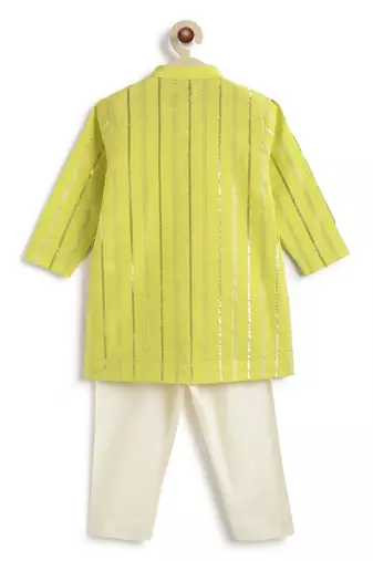 Green plain cotton kurta set