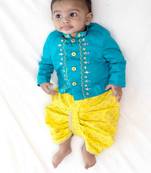 Blue embroidered cotton bandhgala set