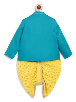Blue embroidered cotton bandhgala set 3