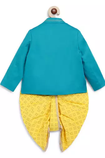 Blue embroidered cotton bandhgala set