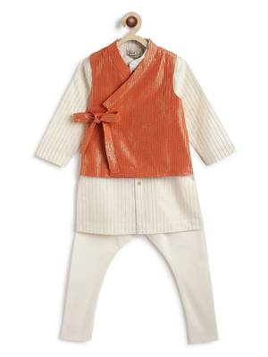 Orange plain cotton nehru jacket set 1