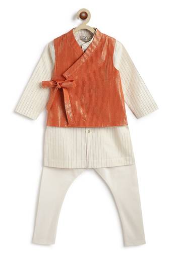 Orange plain cotton nehru jacket set