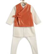 Orange plain cotton nehru jacket set