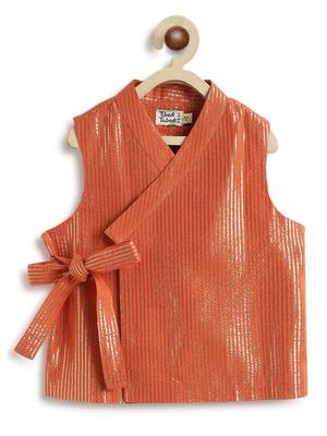 Orange plain cotton nehru jacket set 2