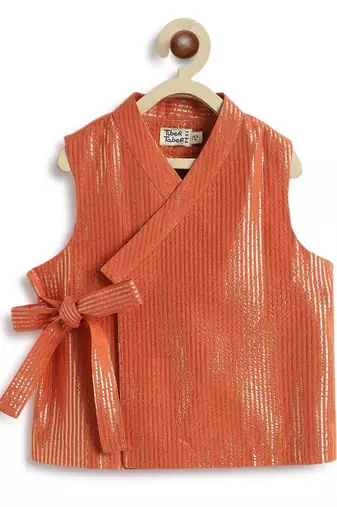 Orange plain cotton nehru jacket set