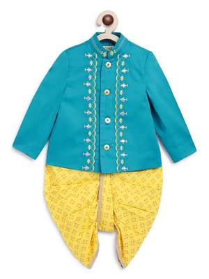 Blue embroidered cotton bandhgala set 5