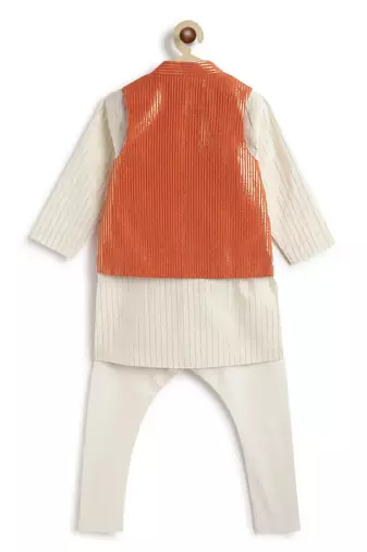 Orange plain cotton nehru jacket set