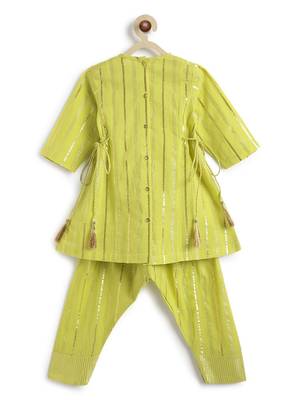 Green plain cotton kurta set 1