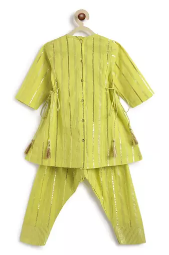 Green plain cotton kurta set