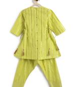 Green plain cotton kurta set