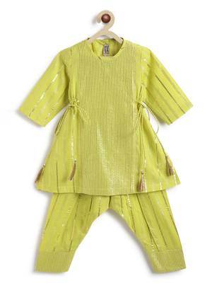 Green plain cotton kurta set 3